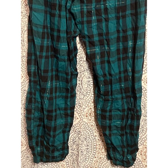 Victorias Secret Plaid Metallic Jogger Lounge Pants Teal Black Checkered XL - Picture 8 of 10